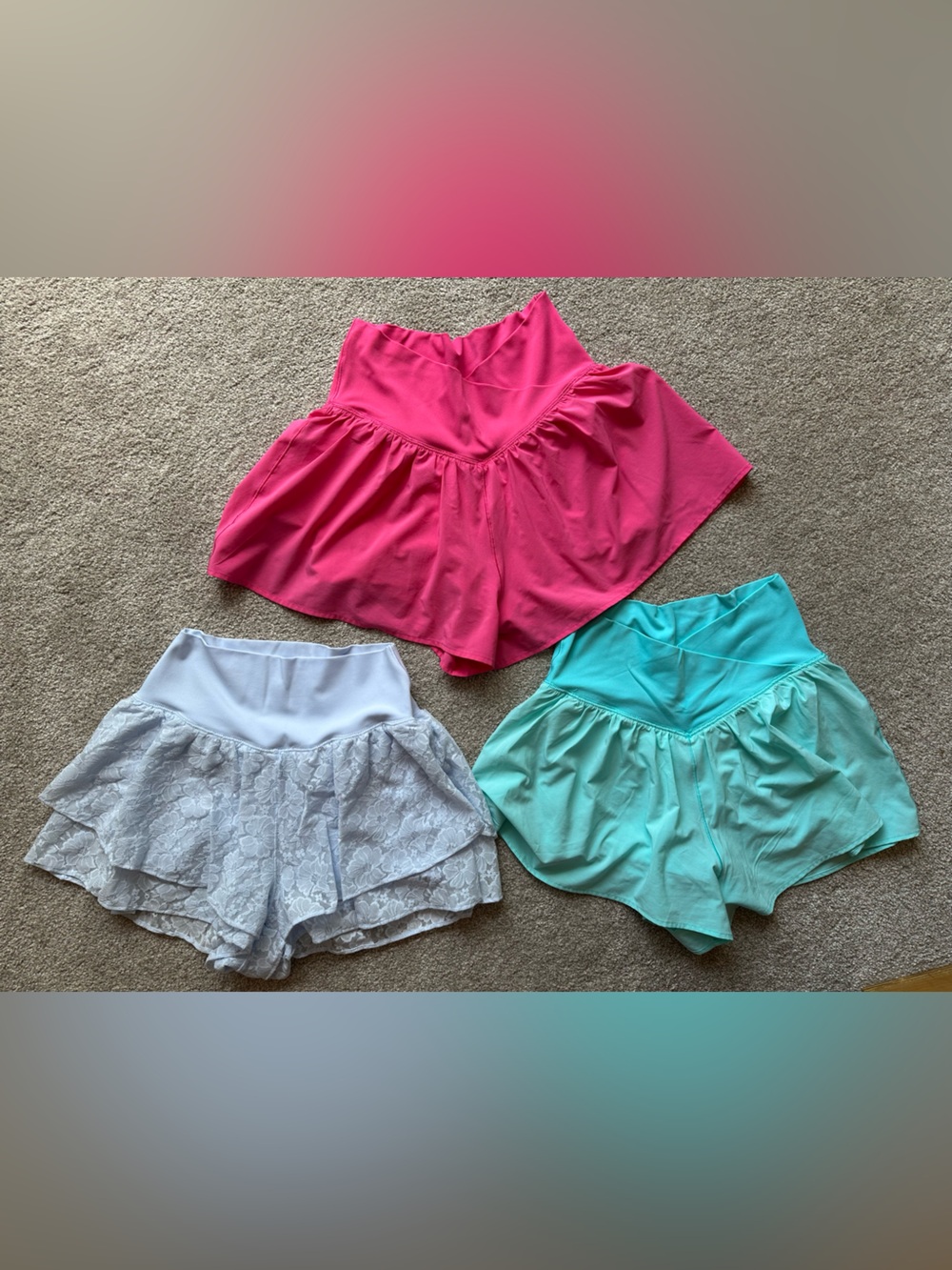 Aerie Athletic Shorts Trio - Hot Pink, Mint, Blue Lace